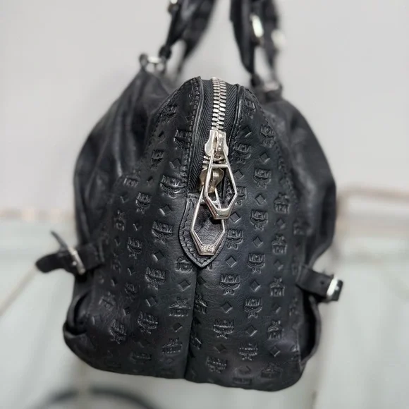 MCM Black Leather Satchel with Silver Accents - Picture 2 of 15
